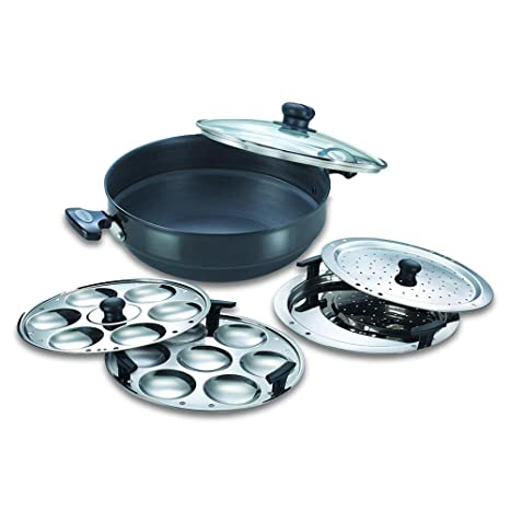 Picture of Prestige SS Multi kadai 28 cm with glass lid Induction & Standard Idli Maker  (4 Plates , 13 Idlis )