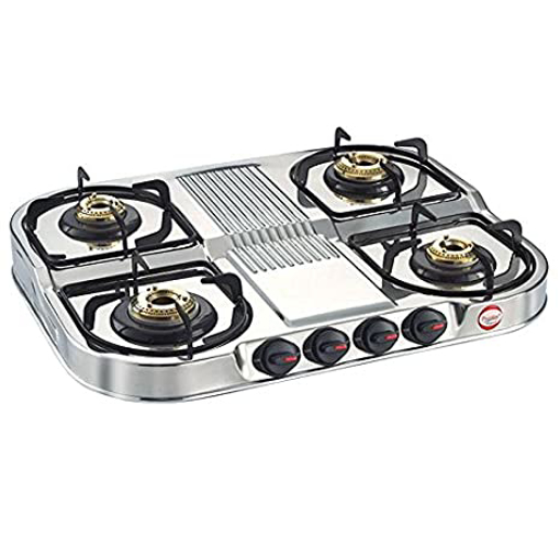 Picture of Prestige DGS 04 Stainless Steel Royale Gas Table, Brass Burners (Silver)