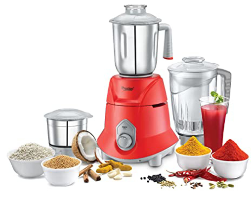 Picture of Prestige Watts Supra 750 Mixer Grinder (3 Jars, Red, Silver)