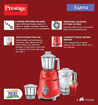 Picture of Prestige Watts Supra 750 Mixer Grinder (3 Jars, Red, Silver)