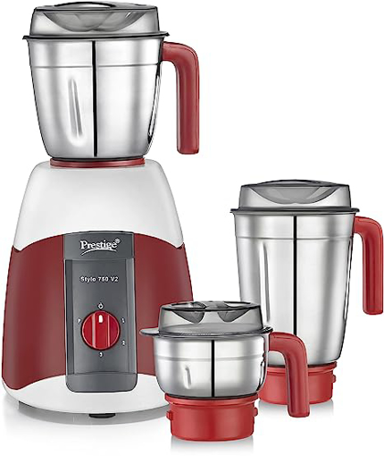 Picture of Prestige 41394 Stylo 750 V2 750 Juicer Mixer Grinder (3 Jars, Red)