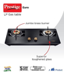 Picture of Prestige EURO Glass Top Powder Coated Body with Toughened Glass Manual Gas Stove  (2 Burners)