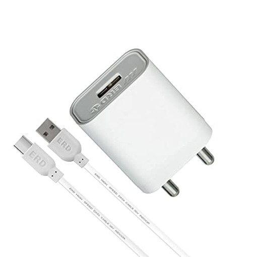 ERD Fast charger TC-21 5V Mobile Phone Wall Charger | BIS Certified 2 Amp USB Dock with 1 Meter Long Type C USB Cable | Compatible with Smart Phones, Power Banks, Tablets, Bluetooth Devices, Gaming Devices & Other Devices (White) की तस्वीर