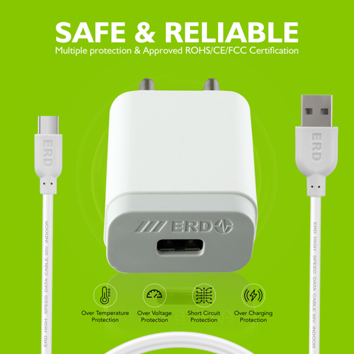 Picture of ERD 2.4 A Mobile TC-24 Mobile Charger with Type-C Data Cable Charger with Detachable Cable  (White, Cable Included)