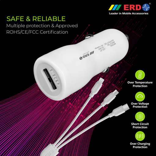 ERD CC-21 CAR Charger with Micro USB 5V-2AMP (White) की तस्वीर