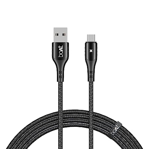 boAt Micro USB Cable 3 A 1.5 m USB 600 Stress Resistant, Smart Auto Disconnecting Cable with LED Indicator, 3A  (Compatible with Mobile, Tablet, Laptop, Mecurial Black) की तस्वीर