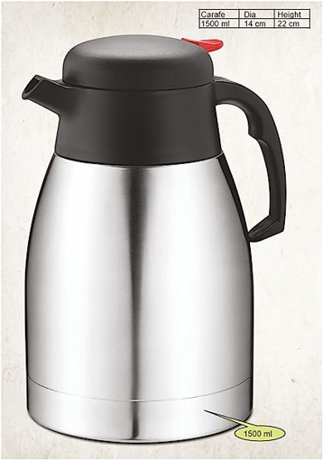 Picture of SignoraWare Flame Thermosteel Carafe 24 Hours Hot or Cold Tea/Coffee Pot, 1500 ml, Silver,Set of 1, Stainless Steel