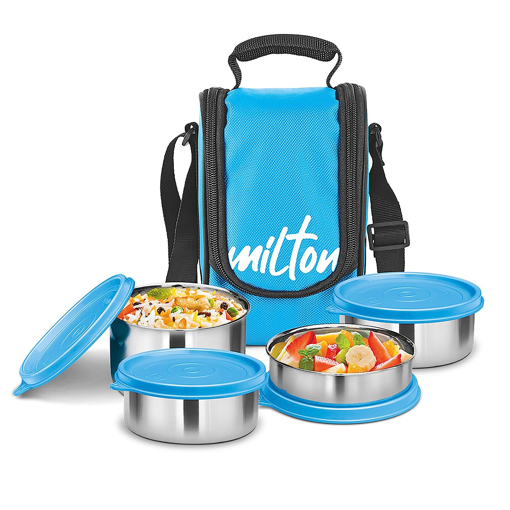 Milton Tasty 4 Stainless Steel Lunch Box, Cyan की तस्वीर