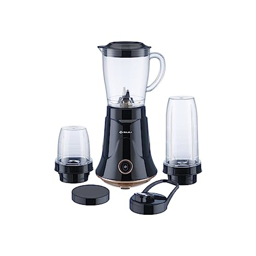 Picture of Bajaj NX-01, Powerful 300W Mixer Grinder, Blender, Juicer and Smoothie Maker with Sipper and Store Lids, 3 Jars, Black, Regular