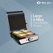 Picture of Bajaj Majesty Grill Ultra 2000W 4-Slice Grill Sandwich Maker | 180° Open Grill | Adjustable Hinge & Temperature Control | Non-Stick Coated Plate | Drip Oil Collector | 2-Yr Warranty by Bajaj | Black