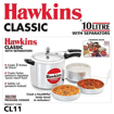 Picture of Hawkins Classic Aluminium Inner Lid Pressure Cooker with Separators, 10 Litre, Silver (CL11)