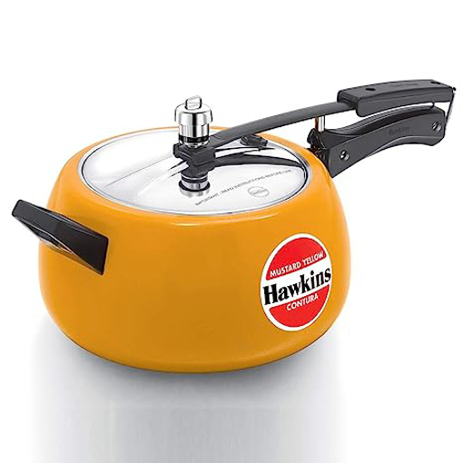 Hawkins Ceramic- Coated Contura 5L Mustard Yellow Aluminium Inner Lid Pressure Cooker की तस्वीर