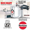 Picture of Hawkins 3.5 Litre Miss Mary Pressure Cooker, Inner Lid Cooker, Silver (MM35)