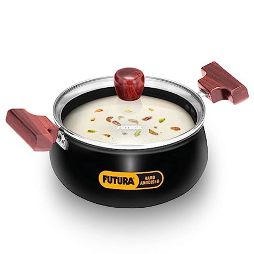 Hawkins Futura 2 Litre Cook n Serve Handi, Hard Anodised Biryani Handi with Glass Lid, Saucepan, Sauce Pan, Black (ACH20G) की तस्वीर