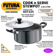 Picture of Hawkins Futura 2.25 Litre Cook n Serve Stewpot, Hard Anodised Sauce Pan with Stainless Steel Lid, Cooking Pot with Two Handles, Black (AST225)