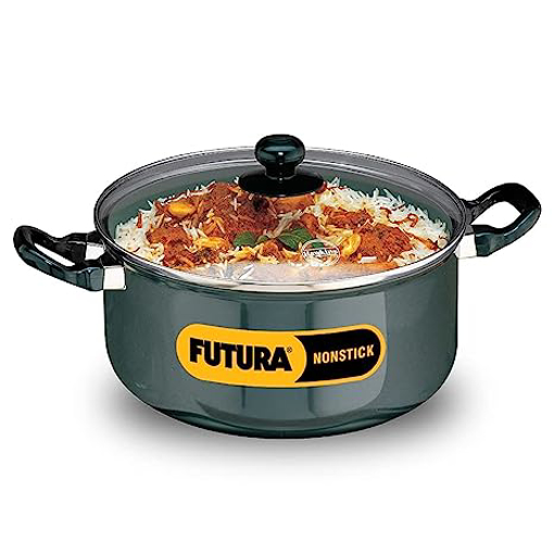 Picture of Hawkins Futura Nonstick Cook-n-Serve Stewpot with Glass Lid, Capacity 5 Litre, Diameter 24 cm, Thickness 3.25 mm