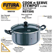 Picture of Hawkins Futura Nonstick Cook-n-Serve Stewpot with Glass Lid, Capacity 5 Litre, Diameter 24 cm, Thickness 3.25 mm