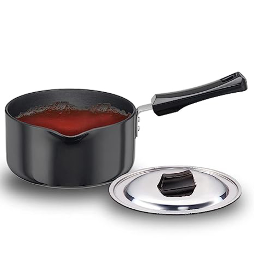 Picture of Futura Hard Anodised Ezee Pour Saucepan 2L, 18 cm, 3.25 mm with SS Lid and Induction Compatible Base