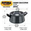 Picture of Hawkins Futura Hard Anodised Handi (Saucepan) 3 L, 21 cm, 4.06 mm with 2 Short Handles, Aluminium, Black