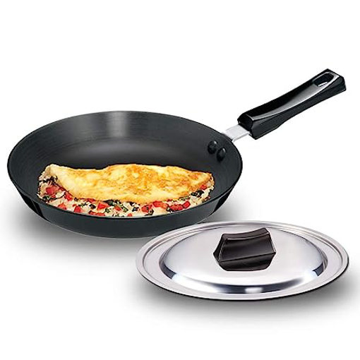 Hawkins Futura Hard Anodised Frying Pan 25 cm, 4.06 mm with SS Lid (Black) की तस्वीर