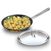 Picture of Hawkins Futura 30 cm Frying Pan, Hard Anodised Fry Pan with Stainless Steel Handle and Stainless Steel Lid, Big Frying Pan, Black (AF30S)