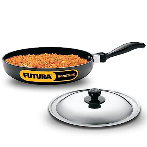 Hawkins Futura Nonstick Frying Pan 26 cm, 3.25 mm (Rounded Sides) with SS Lid (Black) की तस्वीर