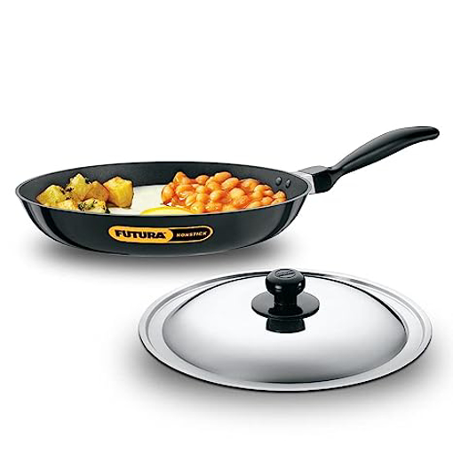 Picture of Hawkins Futura 30 cm Frying Pan, Non Stick Fry Pan with Stainless Steel Lid, Big Frying Pan, Black (NF30S)