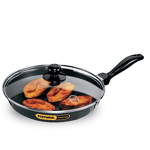 Picture of Hawkins Non Stick Frying Pan with Glass Lid (NF26G) Fry Pan 26 cm diameter with Lid 1.5 L capacity  (Hard Anodised, Non-stick)