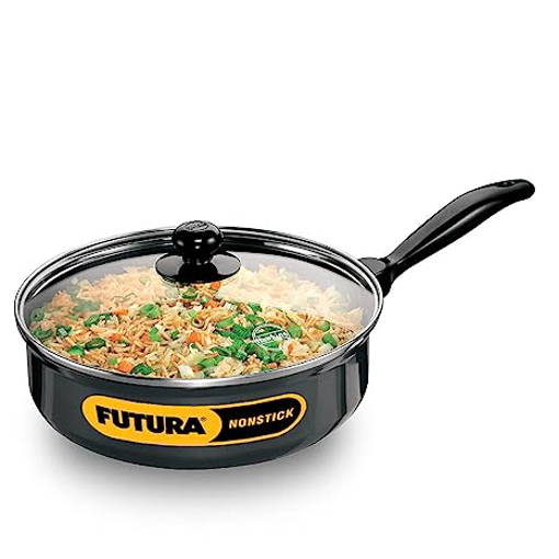 Picture of Hawkins Futura 3.25 Litre Curry Pan, Non Stick Saute Pan with Glass Lid, Deep Pan for Frying, Black (NCP325G)