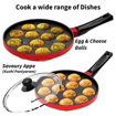 Hawkins 22 cm Appe Pan, Non Stick Paniyaram Pan with Glass Lid, 12 Cups Paniyarakkal Ceramic Pan, Litti Pan, Kuzhi Paniyaram Pan, Ponganalu Pan, Red (NAPE22G) की तस्वीर