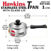 Picture of Hawkins 1 Litre Tpan, Stainless Steel Tea Pan with Glass Lid, Induction Sauce Pan, Chai Pan, Small Pan, Silver (SST10G)