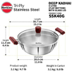 Picture of Hawkins 4 Litre Deep Kadhai, Triply Stainless Steel Kadai with Glass Lid, Flat Bottom Induction Kadhai, Big Kadai, Silver (SSK40G)