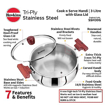 Picture of Hawkins 3 Litre Cook n Serve Handi, Triply Stainless Steel Handi with Glass Lid, Induction Sauce Pan, Biryani Handi, Saucepan, Silver (SSH30G)