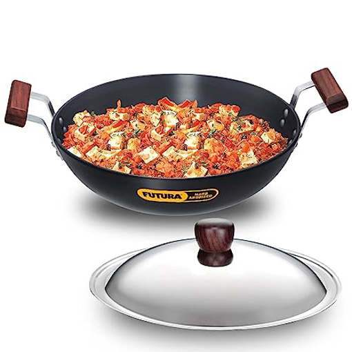 Hawkins Futura 4 Litre Deep Fry Pan, Hard Anodised Kadai with Stainless Steel Lid, Round Bottom Kadhai, Big Kadai, Black (AK40S) की तस्वीर