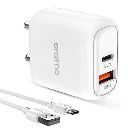 Picture of ORAIMO 12 W Quick Charge 2.4 A Multiport Mobile OCW-166D+M53 Charger with Detachable Cable  (White, Cable Included)