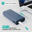 Portronics Power 45 20000mAh Super Fast Charging Metal Power Bank |Triple Output (2USB + 1 Type C) for Laptop/Mobiles/TWS/Speakers.(Blue) की तस्वीर