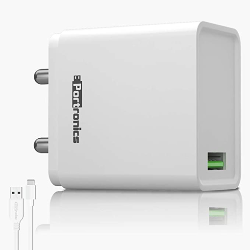 Picture of Portronics Adapto ONE POR-1104 3A Fast Charging Adapter with 1M Type C Cable (White)