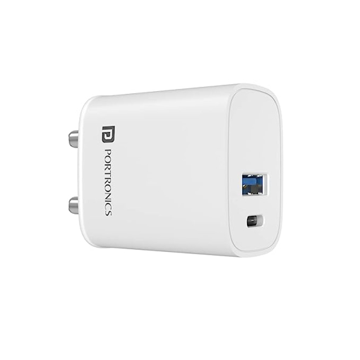 Picture of Portronics Adapto 30 30W Fast Wall Charger, Type C Power Delivery & Mach USB Charger Fast Charging Compatible with iPhone, iPad, Samsung Galaxy, Note, Redmi, Mi, Oppo,Smartphones and More.(White)