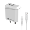 Picture of Portronics Adapto 42 C 2.4A 12w Dual USB Output Port Wall Charger,Comes with 1M Type C Charging Cable, USB Wall Charger Adapter for iPhone 11/Xs/XS Max/XR/X/8/7/6/Plus, iPad Pro/Air 2/Mini 3/Mini 4, Samsung S4/S5, and More (White)