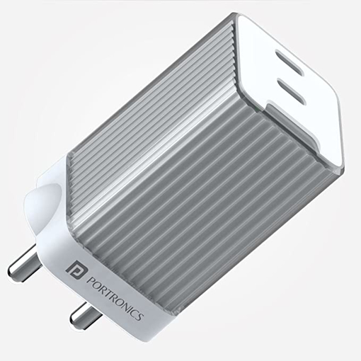 Picture of Portronics Adapto 4 Fast Charging, Universally Compatible Dual USB-C 45W High Power Wall Charger-Power Delivery 3.0,Port 1 -25w,Port 20w - Delivers of Power for All Cellular Phones, Supports Laptop Charging and More(White)