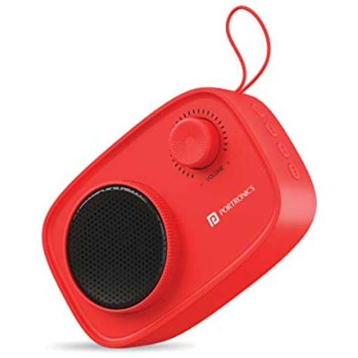 Portronics Pixel 2 Wireless Bluetooth Portable Speaker with Micro SD, 3.5mm Aux, 3W Sound Output, Retro Volume Knob(Red) की तस्वीर