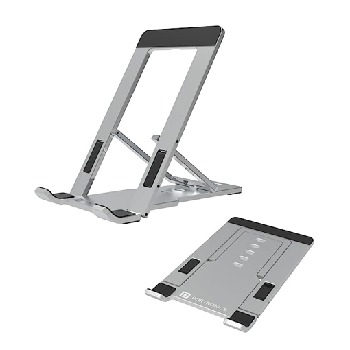 Picture of Portronics Modesk One Universal Mobile & Tablet Holder with 5 Adjustable Angles, Foldaway Design, Horizontal View Support(Silver)