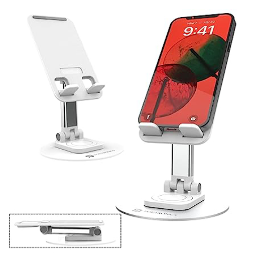 Picture of Portronics Mobot II Multifunctional Desktop Mobile Holding Stand with 360° Rotational Base, Multiple Adjustment Angles, Aluminum Body for Tablets & Phone(White)