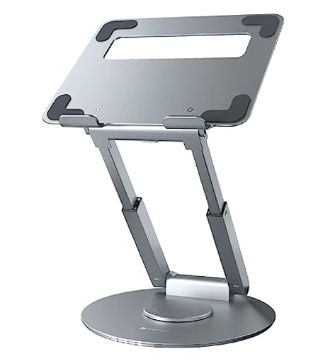 Picture of Portronics My Buddy K8 Portable Laptop Stand with 360° Rotating Base, Posture Support, Adjustable Height Upto 53 cms, Ergonomic Design(Silver)