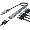 Picture of Portronics Mport 7 USB Hub (7-in-1), Multiport Adapter with Dual Convertible USB & Type C Heads, Upto 5 Gbps Data Transfer Speed, 1 x USB 3.0 & 6 x USB 2.0 Ports for Laptop, MacBook, PC (Grey)