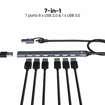 Picture of Portronics Mport 7 USB Hub (7-in-1), Multiport Adapter with Dual Convertible USB & Type C Heads, Upto 5 Gbps Data Transfer Speed, 1 x USB 3.0 & 6 x USB 2.0 Ports for Laptop, MacBook, PC (Grey)