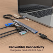 Picture of Portronics Mport 7 USB Hub (7-in-1), Multiport Adapter with Dual Convertible USB & Type C Heads, Upto 5 Gbps Data Transfer Speed, 1 x USB 3.0 & 6 x USB 2.0 Ports for Laptop, MacBook, PC (Grey)