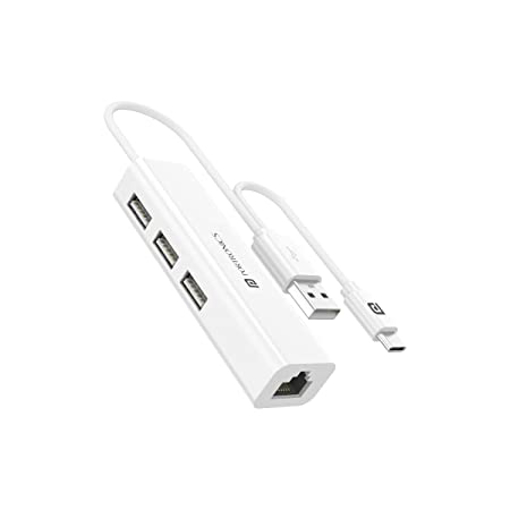 Picture of Portronics Mport 60 USB C to Ethernet Adapter (4-in-1), Multiport Hub with 3-Port 480 Mbps USB 2.0 and 100 Mbps Ethernet LAN RJ45 (White)