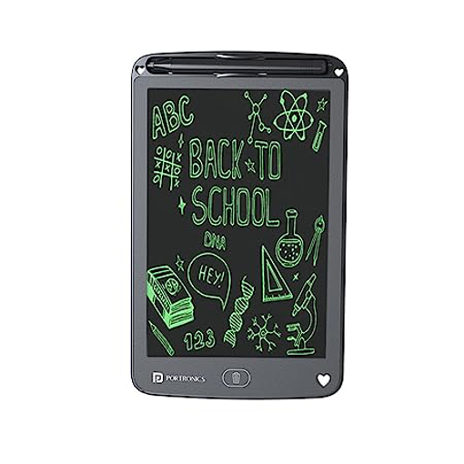 Picture of Portronics Ruffpad 12E Re-Writable LCD Writing Pad with 30.4cm (12 inch) Writing Area, Single Tap Erase, Smart Lock, Long Battery Life, India's first notepad to save and share your child's first creatives via Ruffpad app on your Smartphone(Black)