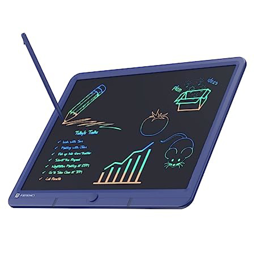 Portronics Ruffpad 15M 15Inch (38.1cm) Re-Writable Multicolor LCD Writing Pad with Smart Lock,India's first notepad to save and share your child's first creatives via Ruffpad app on your Smartphone(Blue) की तस्वीर